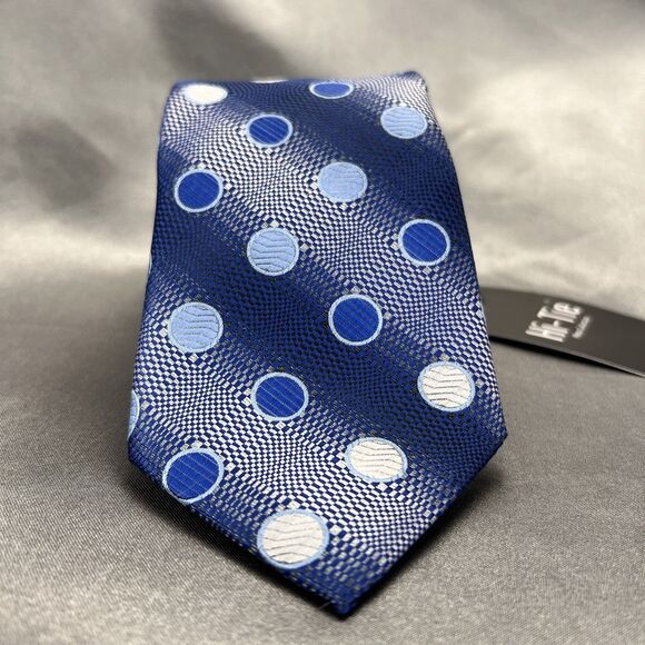 Hi-Tie Men’s 100% Silk Tie Handkerchief Set Geometric Blue Silver Wedding‎ Prom - Picture 5 of 11